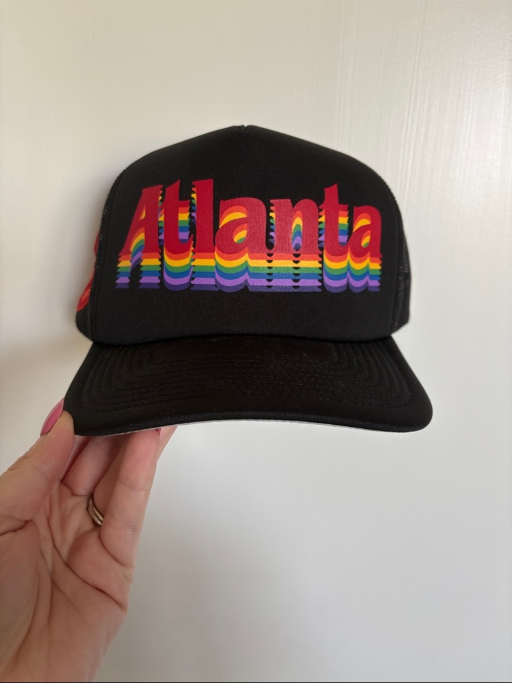 Mitchell & Ness Black Atlanta Hawks Rainbow Logo Trucker Hat